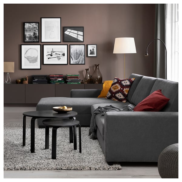 SÖRVALLEN 3er-Sofa, mit Récamiere links/Tallmyra mittelgrau