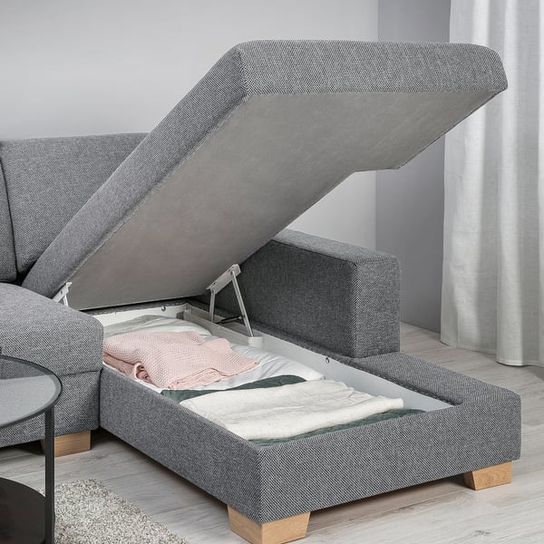 SÖRVALLEN 3er-Sofa, mit Récamiere rechts/Lejde grau/schwarz