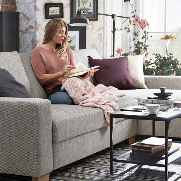 SÖRVALLEN 3er-Sofa, mit Récamiere rechts/Viarp beige/braun
