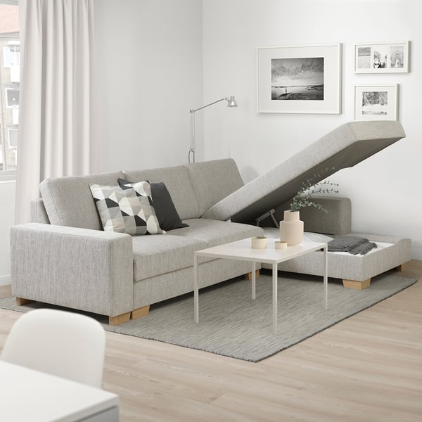 SÖRVALLEN 3er-Sofa, mit Récamiere rechts/Viarp beige/braun