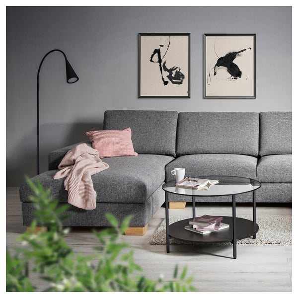 SÖRVALLEN 4er-Sofa, mit Récamiere links/Lejde grau/schwarz