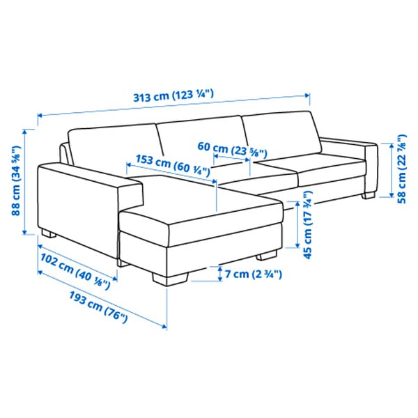 SÖRVALLEN 4er-Sofa, mit Récamiere links/Lejde grau/schwarz