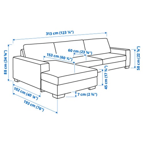 SÖRVALLEN 4er-Sofa, mit Récamiere links/Lejde grau/schwarz