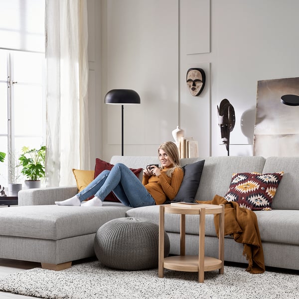 SÖRVALLEN 4er-Sofa, mit Récamiere links/Viarp beige/braun