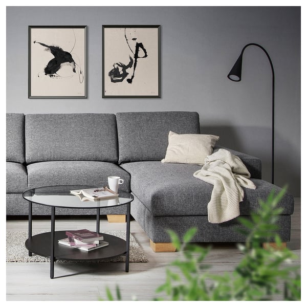 SÖRVALLEN 4er-Sofa, mit Récamiere rechts/Lejde grau/schwarz