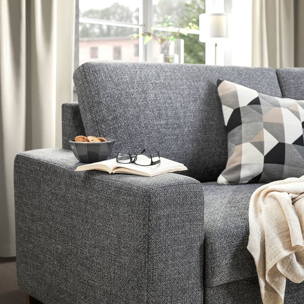 SÖRVALLEN 4er-Sofa, mit Récamiere rechts/Lejde grau/schwarz
