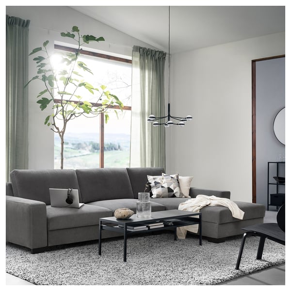SÖRVALLEN 4er-Sofa, mit Récamiere rechts/Tallmyra mittelgrau