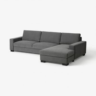SÖRVALLEN 4er-Sofa, mit Récamiere rechts/Tallmyra mittelgrau