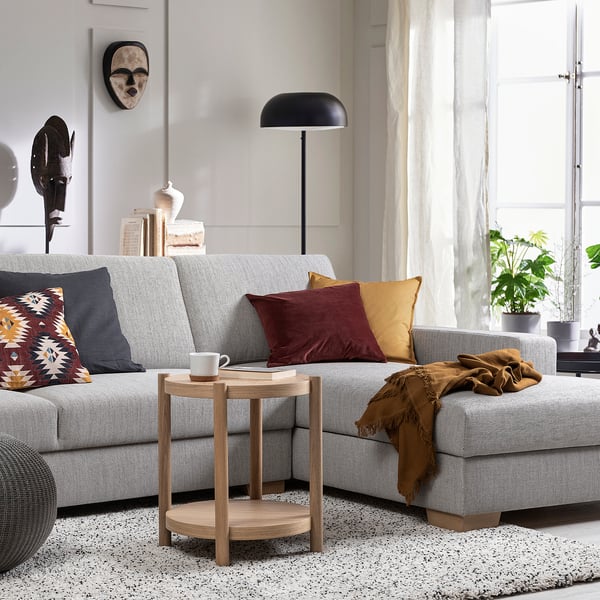 SÖRVALLEN 4er-Sofa, mit Récamiere rechts/Viarp beige/braun