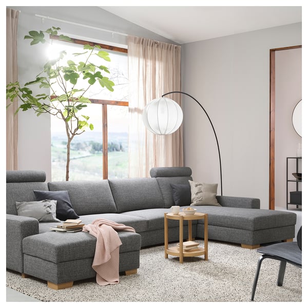 SÖRVALLEN 5er-Sofa, mit Récamieren/Lejde grau/schwarz