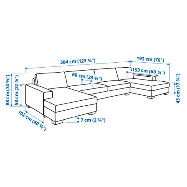 SÖRVALLEN 5er-Sofa, mit Récamieren/Lejde grau/schwarz