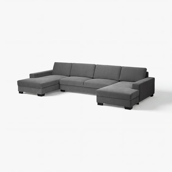 SÖRVALLEN 5er-Sofa, mit Récamieren/Tallmyra mittelgrau