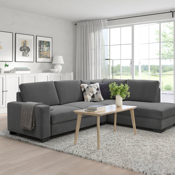 SÖRVALLEN Ecksofa 3-sitzig, ohne Abschluss rechts/Tallmyra mittelgrau