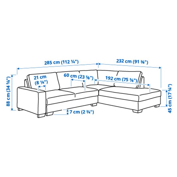 SÖRVALLEN Ecksofa 3-sitzig, ohne Abschluss rechts/Tallmyra schwarz/weiß