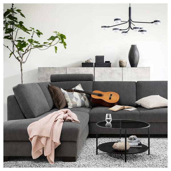 SÖRVALLEN Ecksofa 4-sitzig, mit Récamiere rechts/Tallmyra mittelgrau