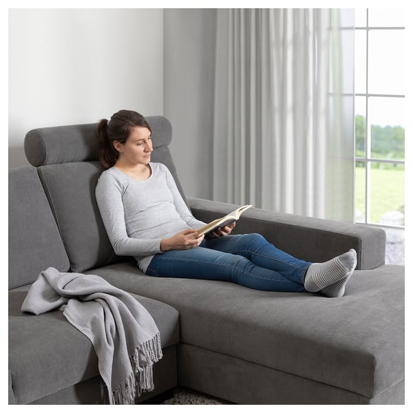 SÖRVALLEN Ecksofa 4-sitzig, mit Récamiere rechts/Tallmyra mittelgrau