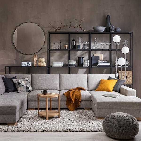 SÖRVALLEN Ecksofa 4-sitzig, mit Récamiere rechts/Viarp beige/braun