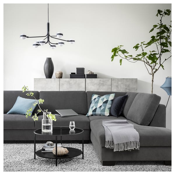 SÖRVALLEN Ecksofa 4-sitzig, ohne Abschluss rechts/Tallmyra mittelgrau
