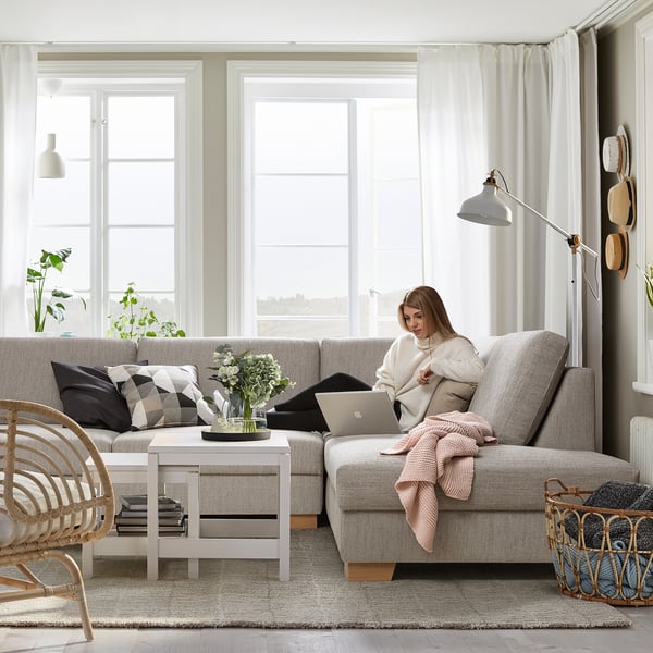 SÖRVALLEN Ecksofa 4-sitzig, ohne Abschluss rechts/Viarp beige/braun