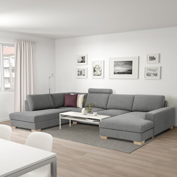 SÖRVALLEN Ecksofa 5-sitzig, mit Récamiere links/Lejde grau/schwarz