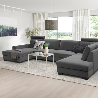 SÖRVALLEN Ecksofa 5-sitzig, mit Récamiere links/Tallmyra mittelgrau