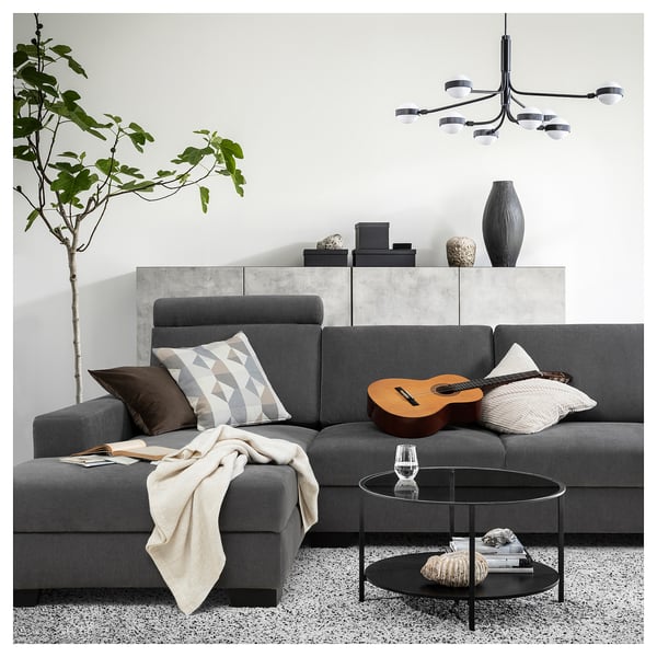 SÖRVALLEN Ecksofa 5-sitzig, mit Récamiere links/Tallmyra mittelgrau