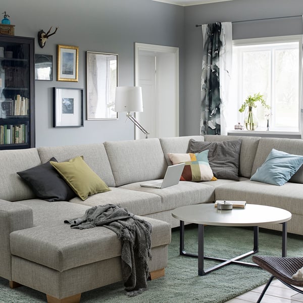 SÖRVALLEN Ecksofa 5-sitzig, mit Récamiere links/Viarp beige/braun