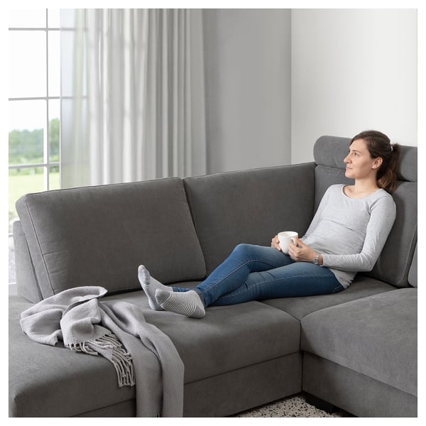 SÖRVALLEN Ecksofa 5-sitzig, mit Récamiere rechts/Tallmyra mittelgrau