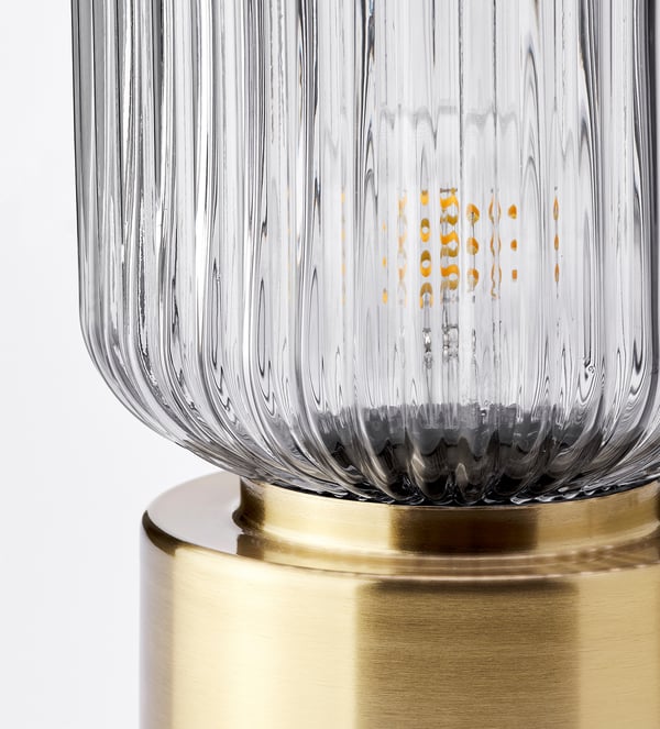 SOLKLINT Tischleuchte, Messing/Klarglas grau, 28 cm