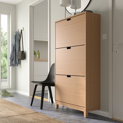 STÄLL Schuhschrank 3 Fächer, Eichenfurnier, 79x29x148 cm