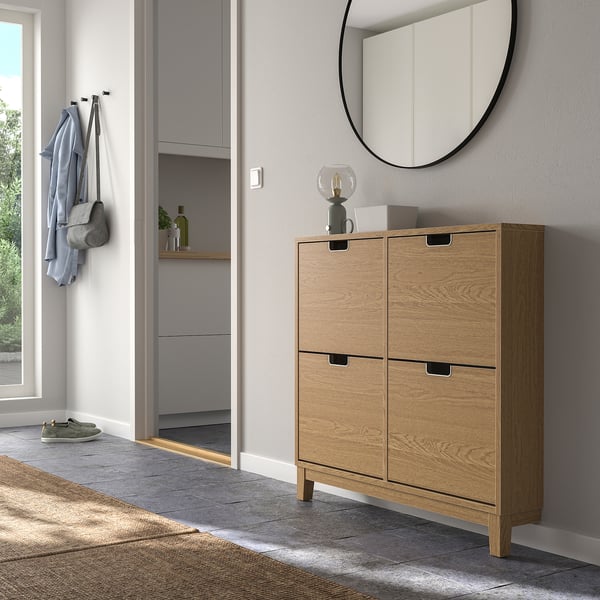 STÄLL Schuhschrank 4 Fächer, Eichenfurnier, 96x17x90 cm