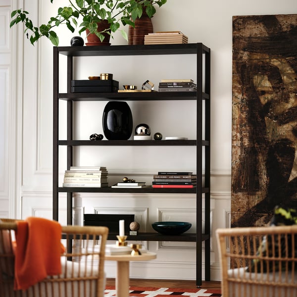 STOCKHOLM 2025 Regal, Eichenfurnier/dunkelbraun, 120x40x188 cm