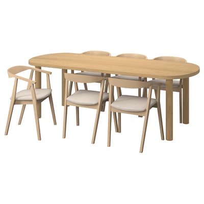 STOCKHOLM Tisch und 6 Stühle, Eichenfurnier/Birkenfurnier Tresund, 230x90 cm