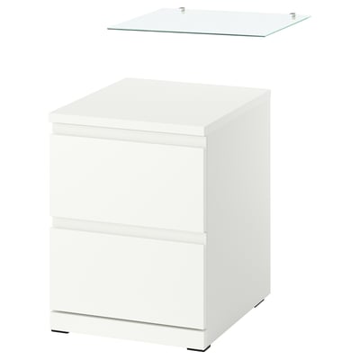 STORKLINTA Kommode mit 2 Schubladen, weiß/mit Glasplatte, 40x50x53 cm
