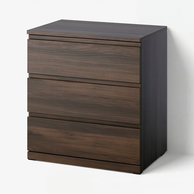 STORKLINTA Kommode mit 3 Schubladen, dunkelbraun/Eichenachbildung, 70x50x75 cm