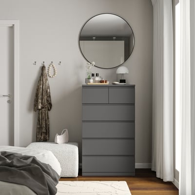 STORKLINTA Kommode mit 6 Schubladen, dunkelgrau, 70x50x120 cm