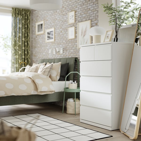 STORKLINTA Kommode mit 6 Schubladen, weiß, 70x50x120 cm
