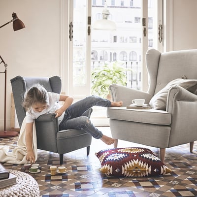 STRANDMON Kindersessel, Vissle grau