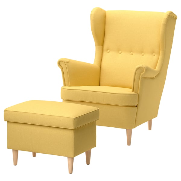 STRANDMON Ohrensessel mit Hocker, Tibbleby gelb