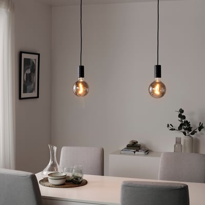 SUNNEBY / MOLNART Hängeleuchte, schwarz/rund Klarglas grau, 125 mm