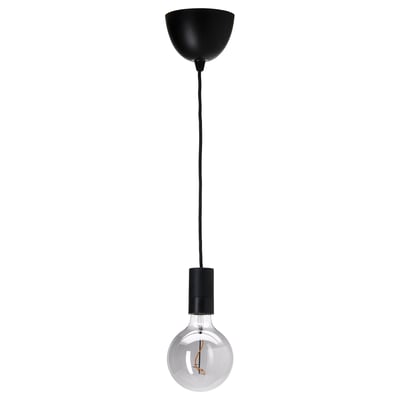 SUNNEBY / MOLNART Hängeleuchte, schwarz/rund Klarglas grau, 125 mm