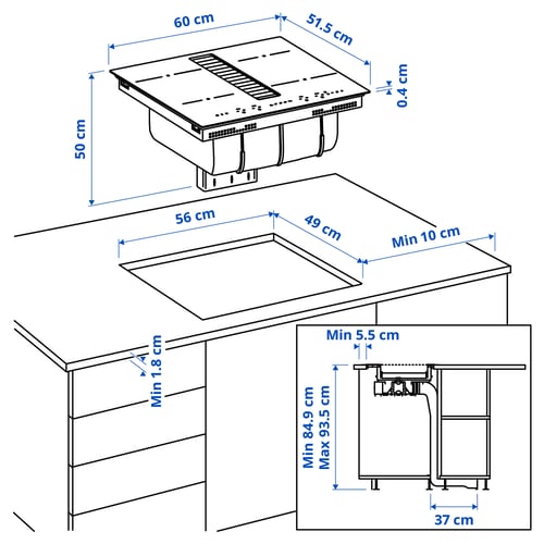 TÄCKNAN Induktionskochf/Dunstabzug+Umluftbe, IKEA 300/schwarz