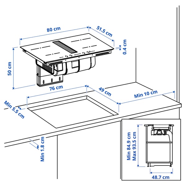 TÄCKNAN Induktionskochf/Dunstabzug+Umluftbe, IKEA 300/schwarz