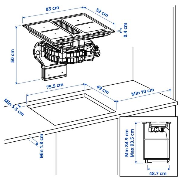 TÄCKNAN Induktionskochf/Dunstabzug+Umluftbe, IKEA 500/schwarz
