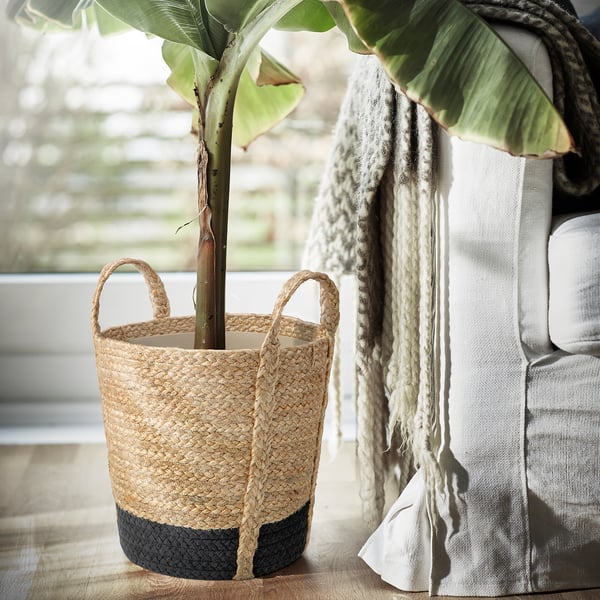 TÄRNMÅS Übertopf, innen/beige/schwarz, 24 cm