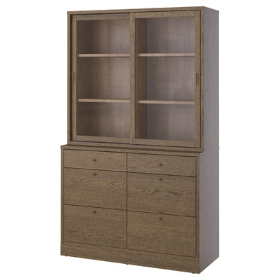 TONSTAD Aufbewahrung mit Schubladen, braun las. Eichenfurnier/Glas, 121x47x210 cm