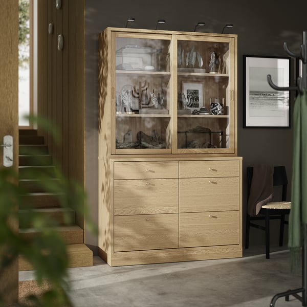 TONSTAD Aufbewahrung mit Schubladen, Eichenfurnier/Glas, 121x47x210 cm