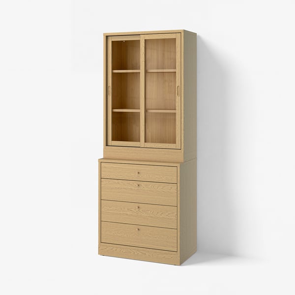 TONSTAD Aufbewahrung mit Schubladen, Eichenfurnier/Glas, 82x47x210 cm
