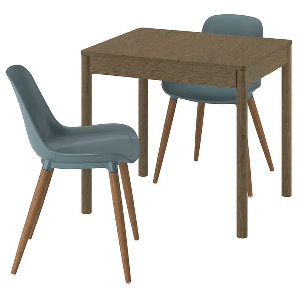 TONSTAD / GRÖNSTA Tisch und 2 Stühle, braun Eichenfurnier/grautürkis, 80/120x70 cm