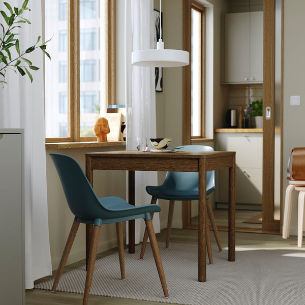 TONSTAD / GRÖNSTA Tisch und 2 Stühle, braun Eichenfurnier/grautürkis, 80/120x70 cm